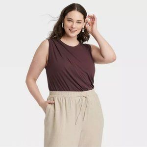 NEW A New Day Drape Front Brown Sleeveless Bodysuit Size Large